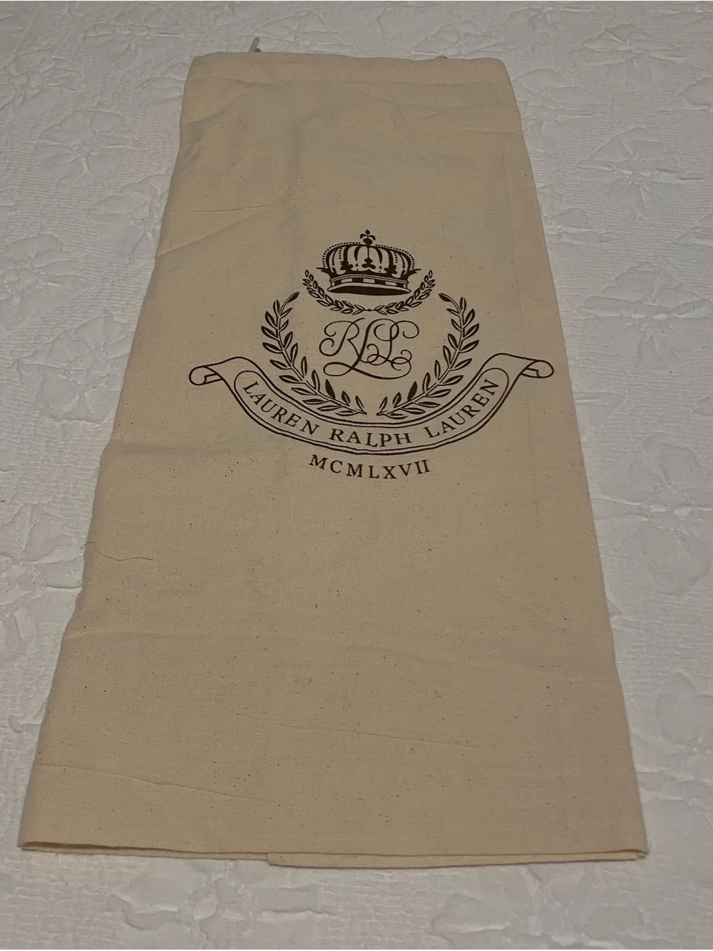 Lauren Ralph Lauren Beige Canvas Drawstring Dust Bag with Logo